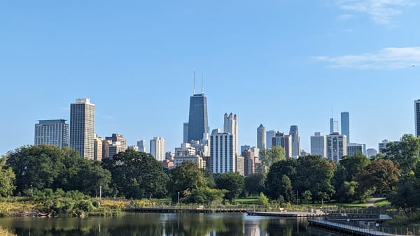 A clear blue skyline view of Chicago